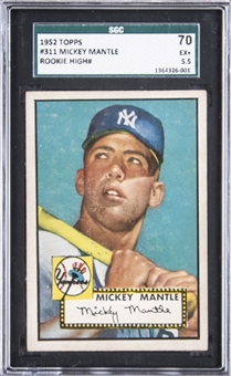 1952 Topps #311 Mickey Mantle Rookie Card – SGC 70 EX+ 5.5